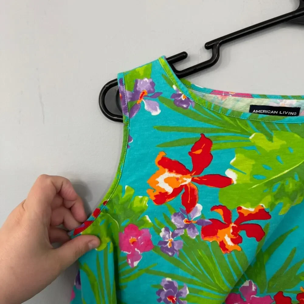 American Living Bright Tropical Floral Print Top Size Small Sleeveless Hawaiian - Picture 2 of 5